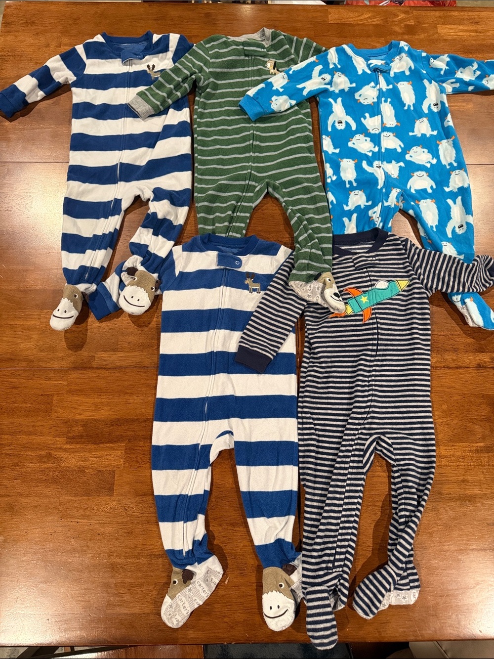 Carter's Blue, Green & Navy Striped and Printed Footie One-Pieces (5-Pack)
